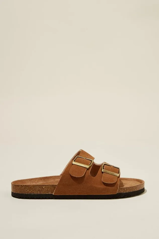 Women Shoes and Slippers Cotton On Rex Double Buckle Slide Sienna Brown Micro