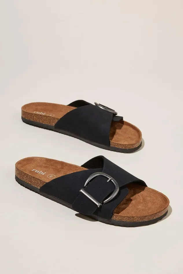 Women Shoes and Slippers Cotton On Rex Single Strap Slide Black Micro