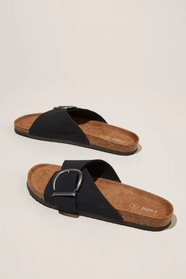 Women Shoes and Slippers Cotton On Rex Single Strap Slide Black Micro