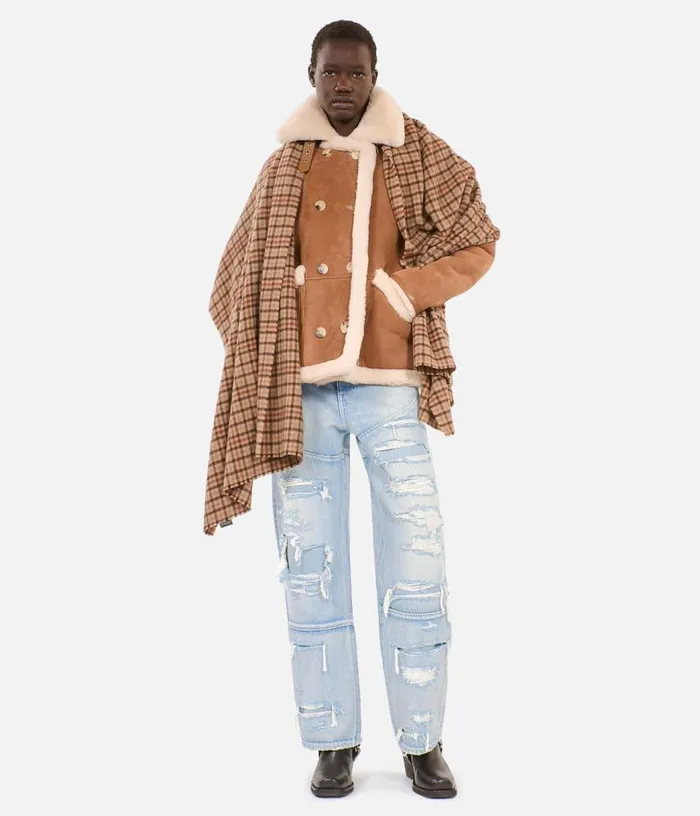 Women Short Brown Shearling Coat THE KOOPLES Coats and Jackets