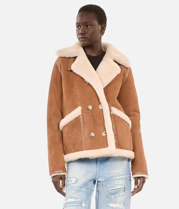 Women Short Brown Shearling Coat THE KOOPLES Coats and Jackets
