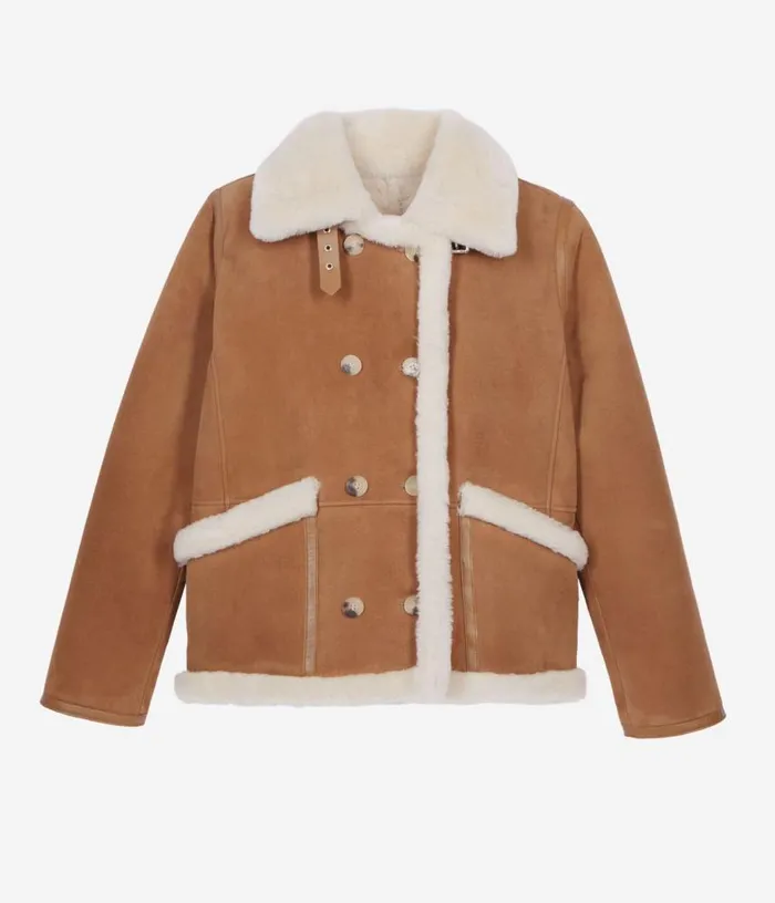 Women Short Brown Shearling Coat THE KOOPLES Coats and Jackets