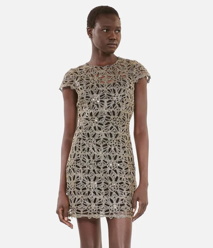 Women Short Dress In Golden Guipure THE KOOPLES Dresses and Jumpsuits