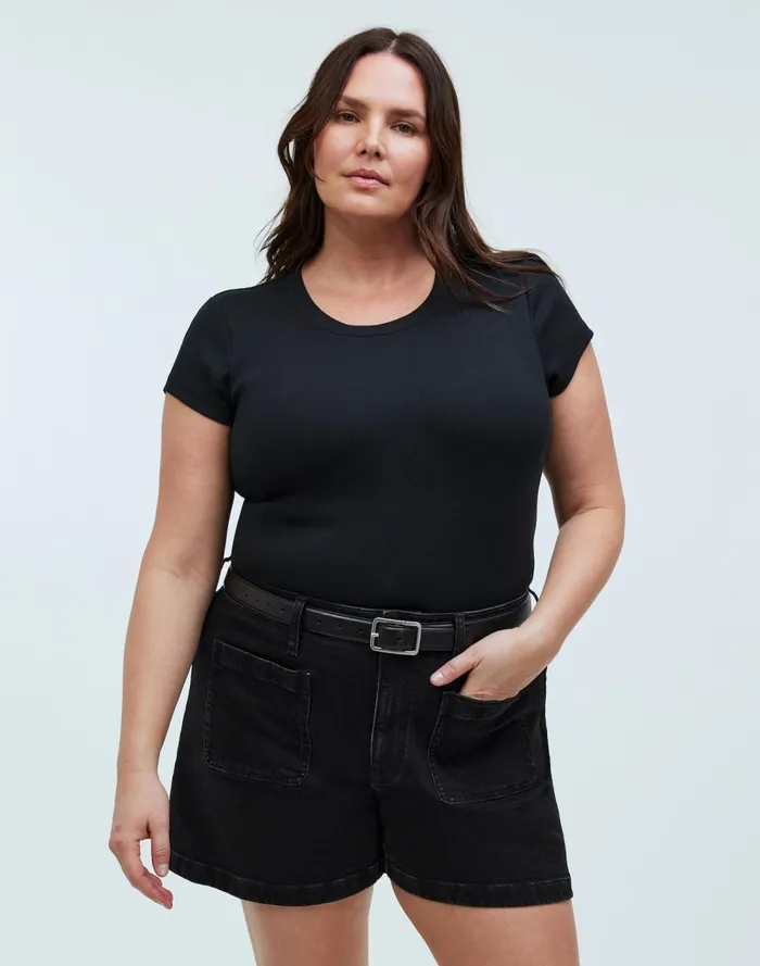 Women Shorts Madewell The Curvy Denim Emmett Short Patch Pocket Edition Sendhurst Wash