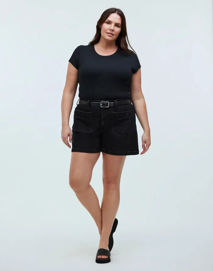 Women Shorts Madewell The Curvy Denim Emmett Short Patch Pocket Edition Sendhurst Wash