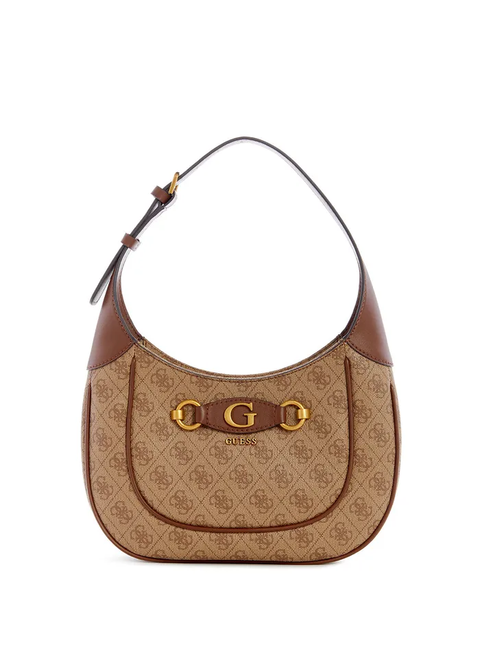 Women Shoulder Bag GUESS Brown Logo Izzy Hobo Bag