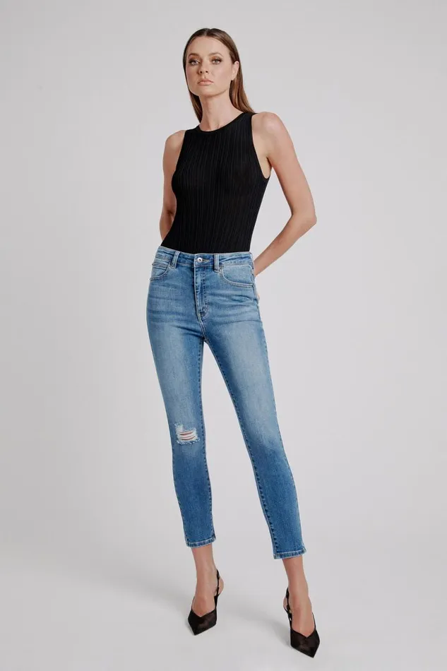 Women Skinny Jean Bardot Khloe Hi Crop Jeans In Dark Denim Dark Denim