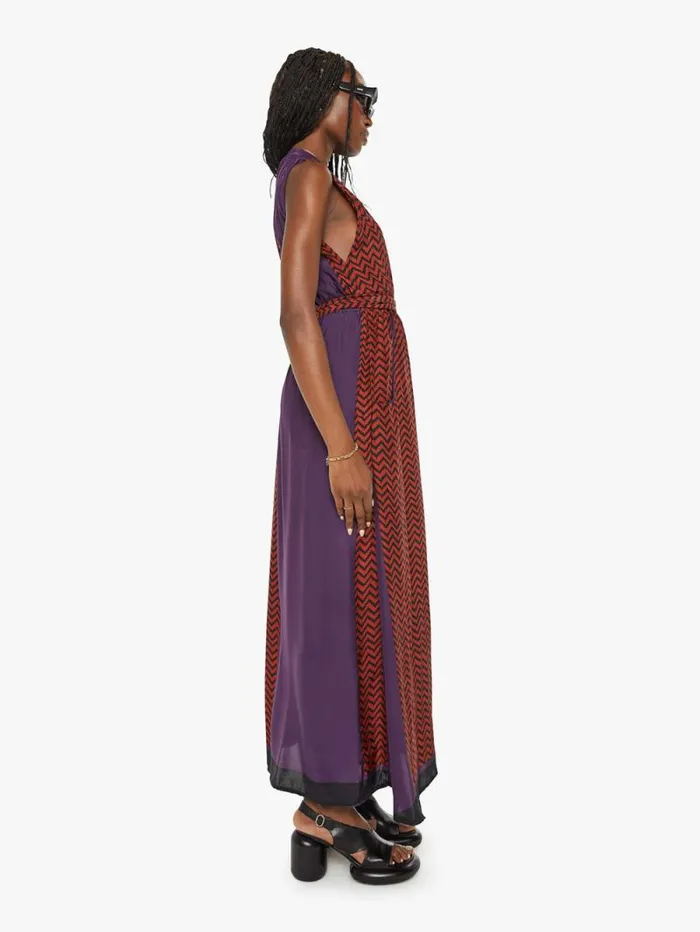 Women Skirts and Dresses Mother Denim Nico Sleeveless Maxi W Sash Block Zig Zag Print Aubergine