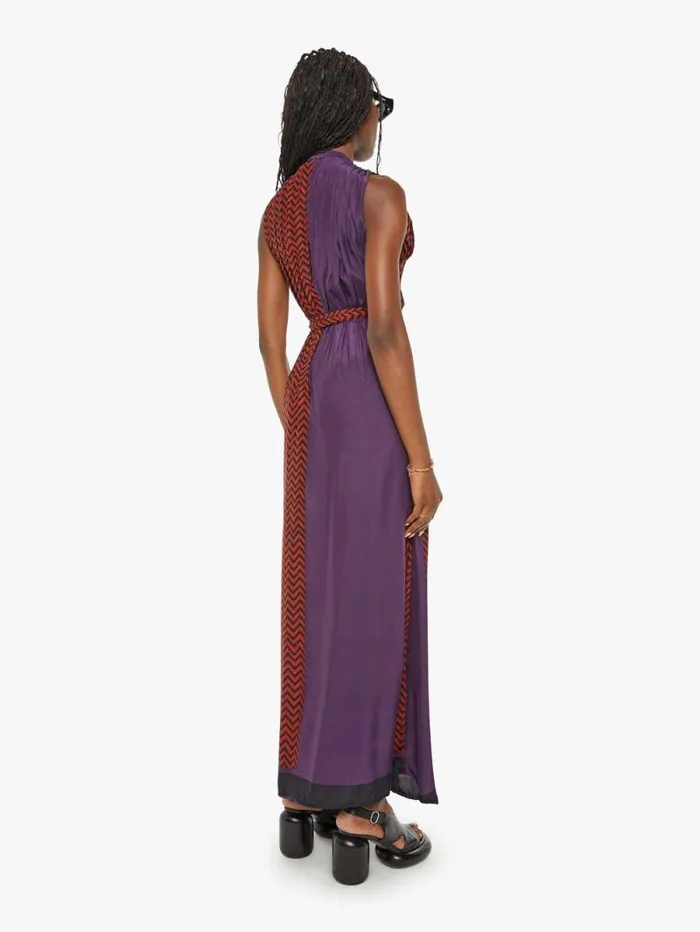 Women Skirts and Dresses Mother Denim Nico Sleeveless Maxi W Sash Block Zig Zag Print Aubergine