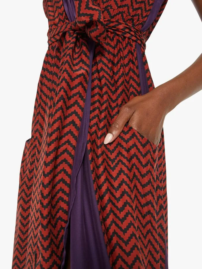 Women Skirts and Dresses Mother Denim Nico Sleeveless Maxi W Sash Block Zig Zag Print Aubergine