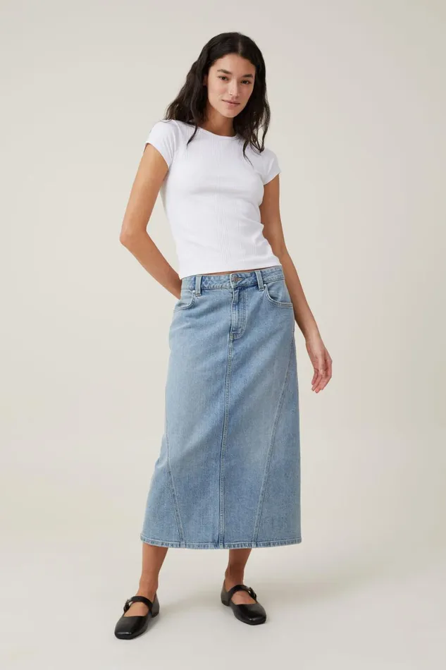 Women Skirts and Shorts Cotton On Kai Denim Midi Skirt Bells Blue