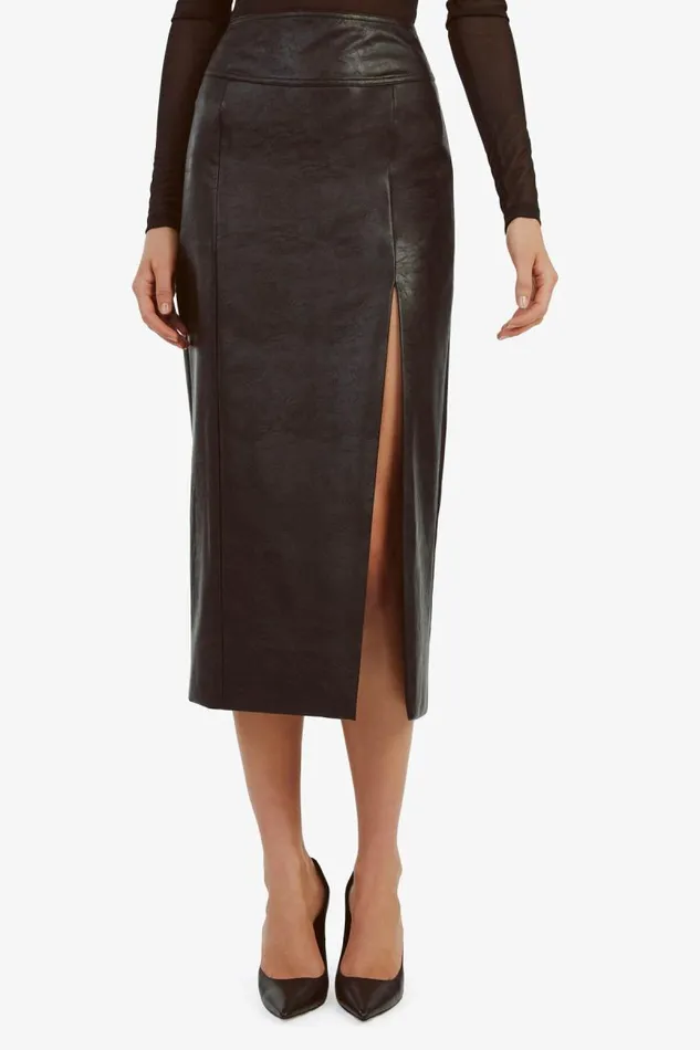 Women Skirts Bardot Dante Vegan Leather Midi Skirt In Black Black Women Skirts Bardot Dante Vegan Leather Midi Skirt In Black Black