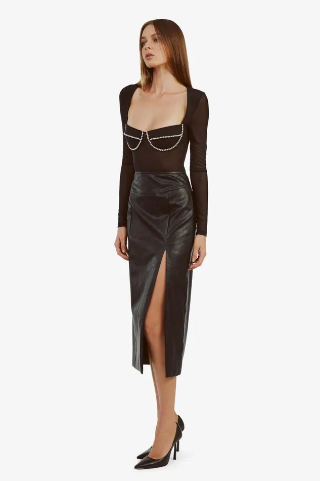 Women Skirts Bardot Dante Vegan Leather Midi Skirt In Black Black Women Skirts Bardot Dante Vegan Leather Midi Skirt In Black Black
