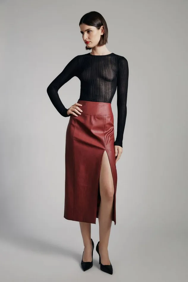 Women Skirts Bardot Dante Vegan Leather Midi Skirt In Deep Red Deep Red