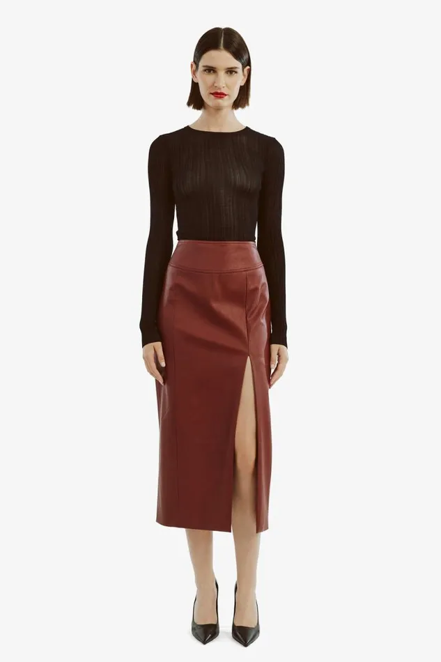 Women Skirts Bardot Dante Vegan Leather Midi Skirt In Deep Red Deep Red