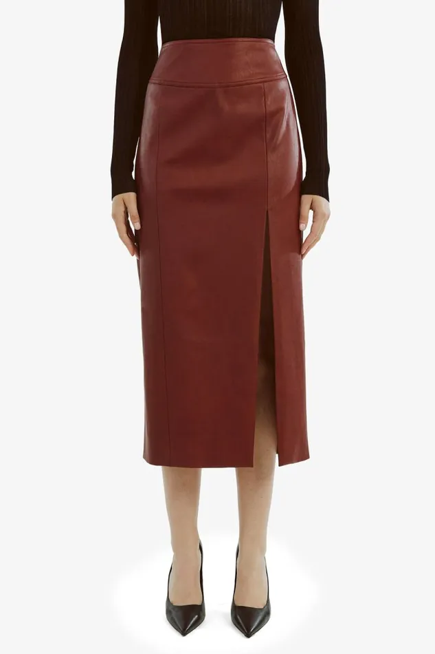 Women Skirts Bardot Dante Vegan Leather Midi Skirt In Deep Red Deep Red