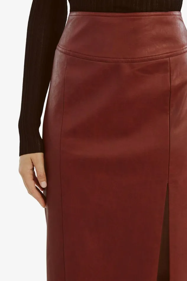 Women Skirts Bardot Dante Vegan Leather Midi Skirt In Deep Red Deep Red