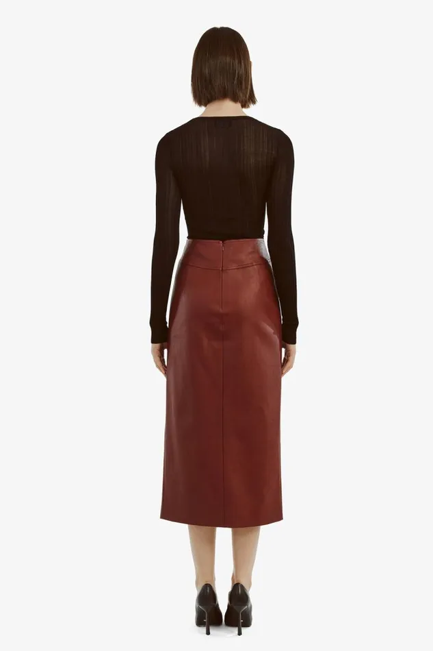 Women Skirts Bardot Dante Vegan Leather Midi Skirt In Deep Red Deep Red