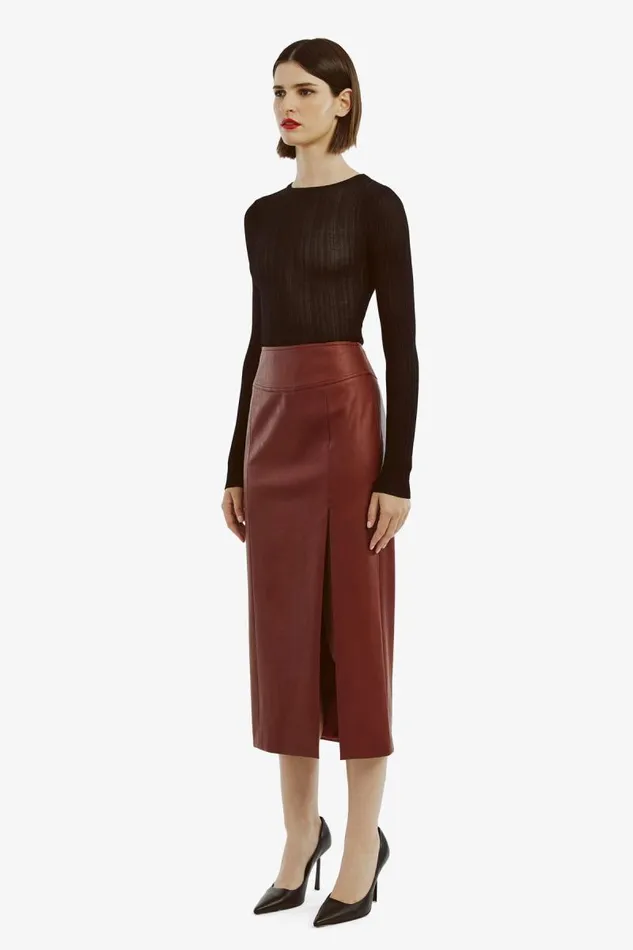 Women Skirts Bardot Dante Vegan Leather Midi Skirt In Deep Red Deep Red
