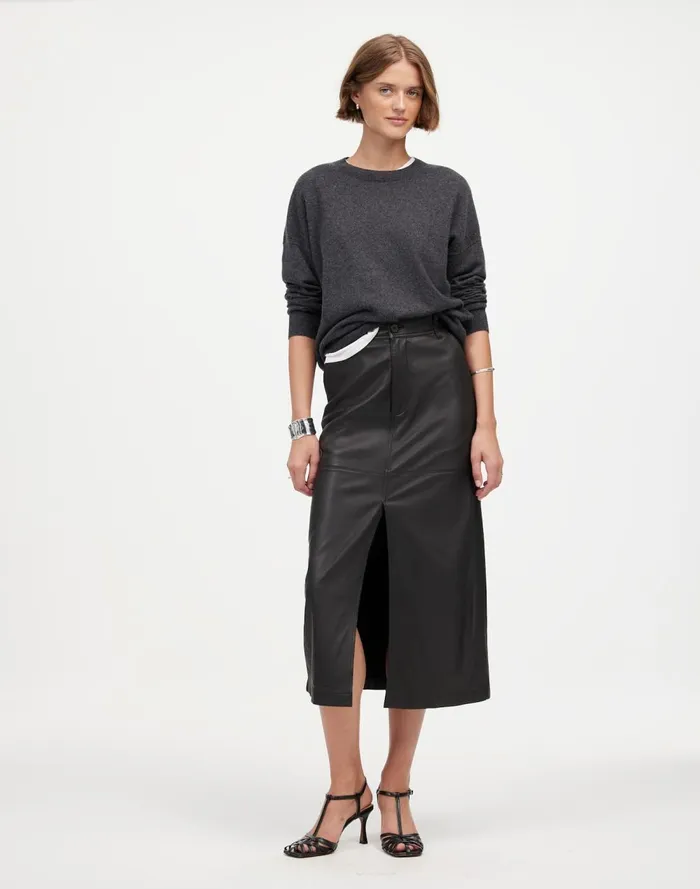 Women Skirts Madewell Leather Midi Skirt True Black