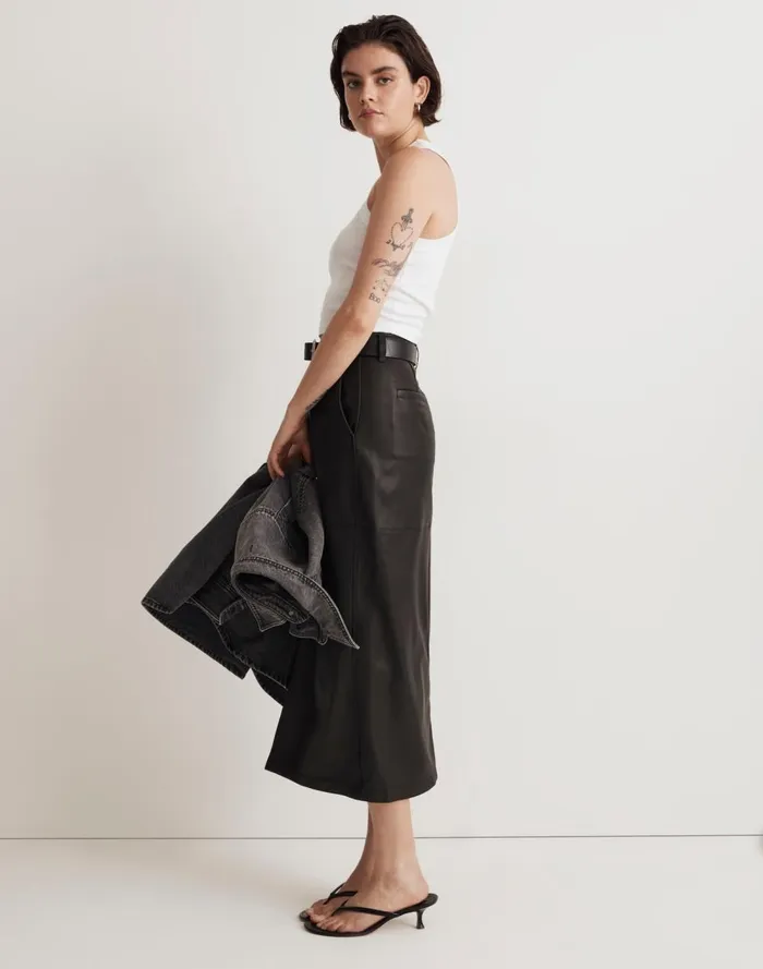 Women Skirts Madewell Leather Midi Skirt True Black