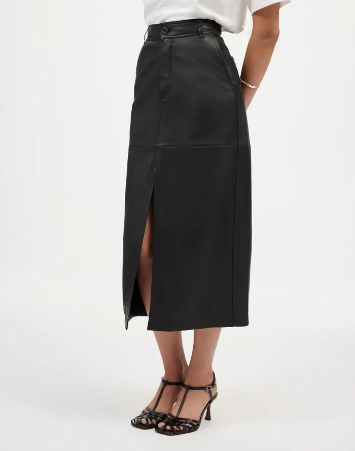 Women Skirts Madewell Leather Midi Skirt True Black