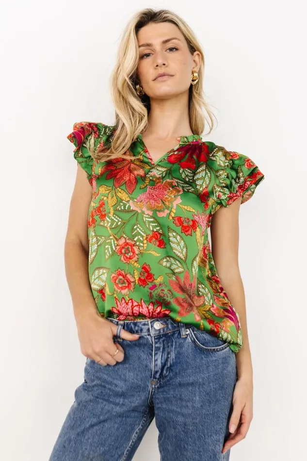 Women Skyler Ruffle Top Green Multi Baltic Born Blouses and Shirts