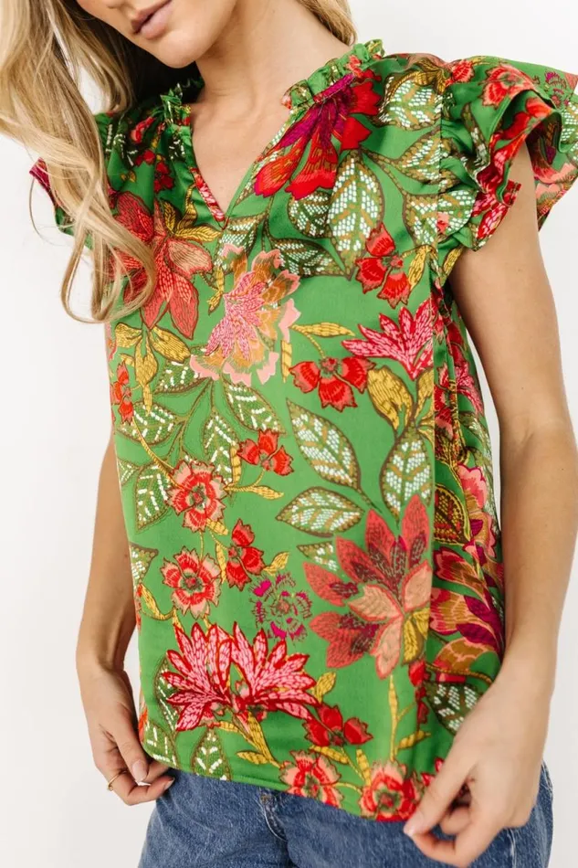 Women Skyler Ruffle Top Green Multi Baltic Born Blouses and Shirts Women Skyler Ruffle Top Green Multi Baltic Born Blouses and Shirts