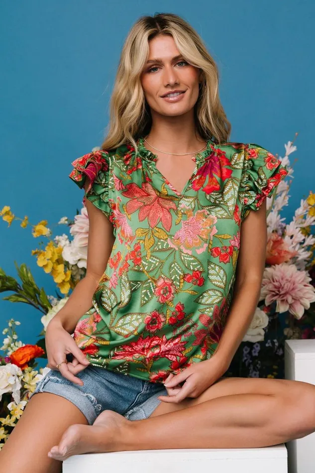 Women Skyler Ruffle Top Green Multi Baltic Born Blouses and Shirts Women Skyler Ruffle Top Green Multi Baltic Born Blouses and Shirts