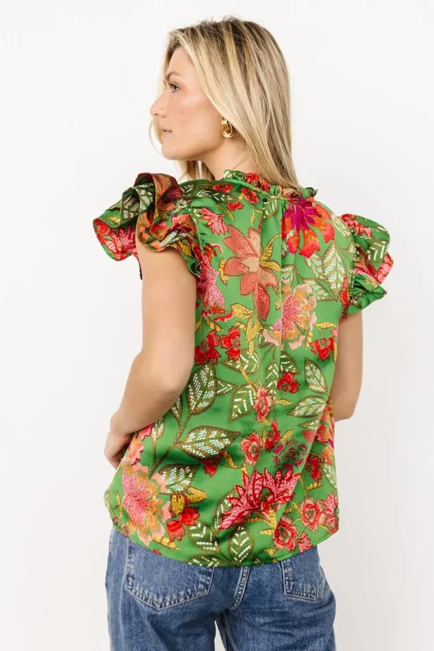 Women Skyler Ruffle Top Green Multi Baltic Born Blouses and Shirts Women Skyler Ruffle Top Green Multi Baltic Born Blouses and Shirts