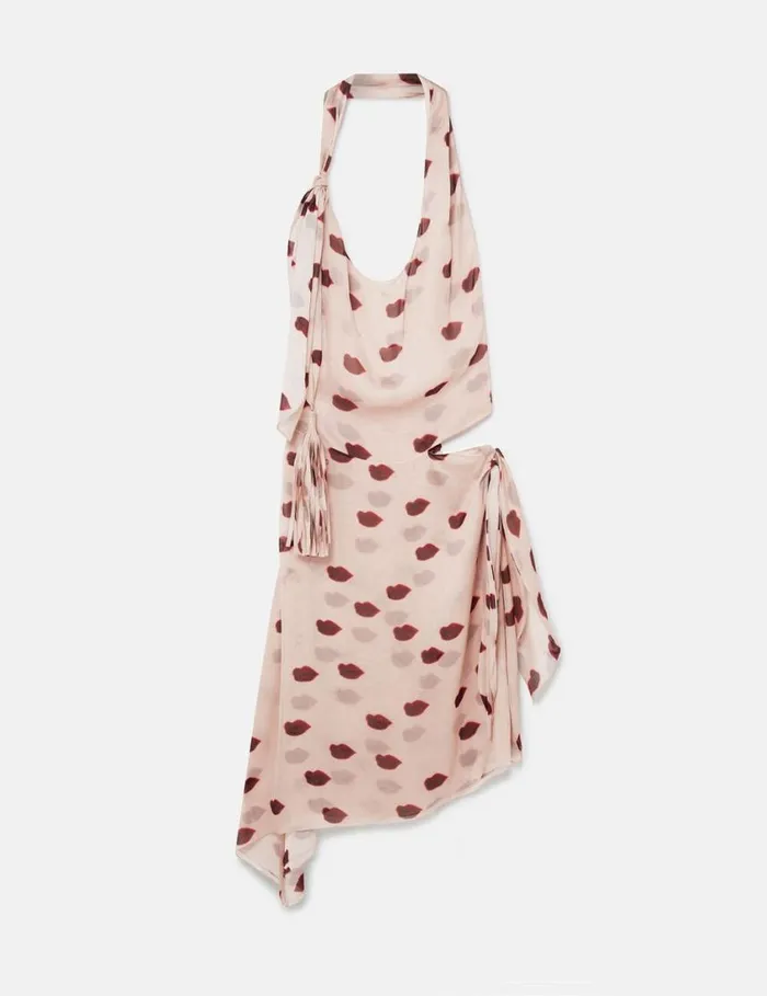 Women Sleeveless Lips Print Midi Dress Dusty Pink And Red Stella McCartney Dresses