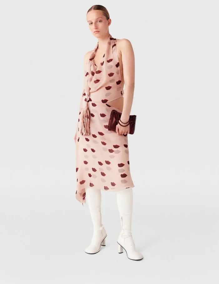 Women Sleeveless Lips Print Midi Dress Dusty Pink And Red Stella McCartney Dresses