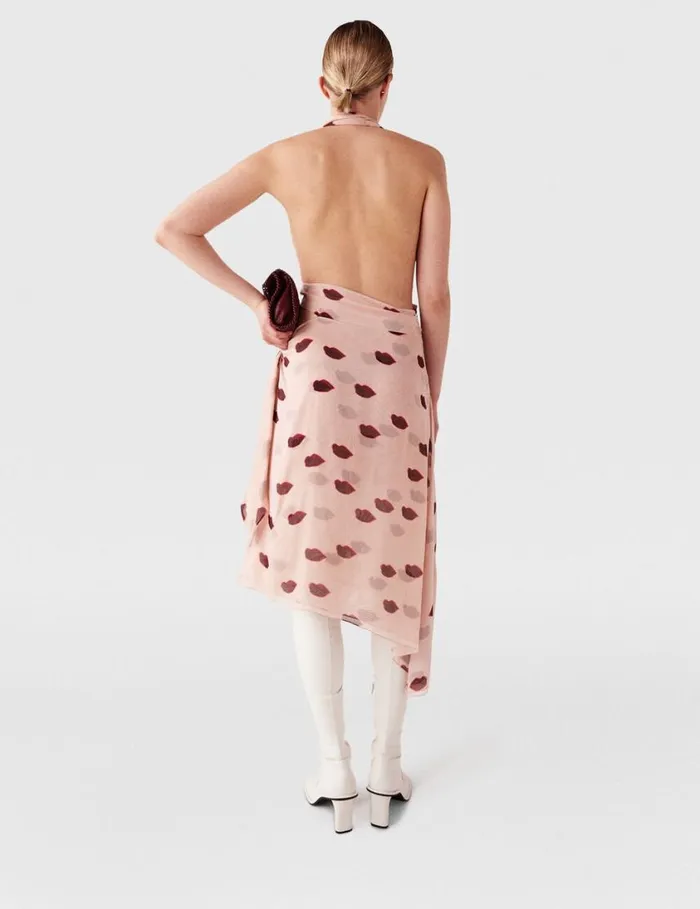 Women Sleeveless Lips Print Midi Dress Dusty Pink And Red Stella McCartney Dresses