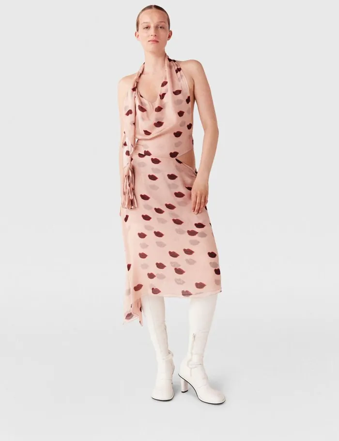 Women Sleeveless Lips Print Midi Dress Dusty Pink And Red Stella McCartney Dresses