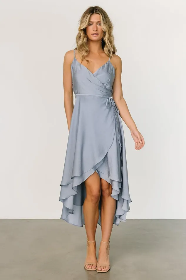 Women Steffi Tulip Wrap Dress Dusty Blue Baltic Born Midi Dresses