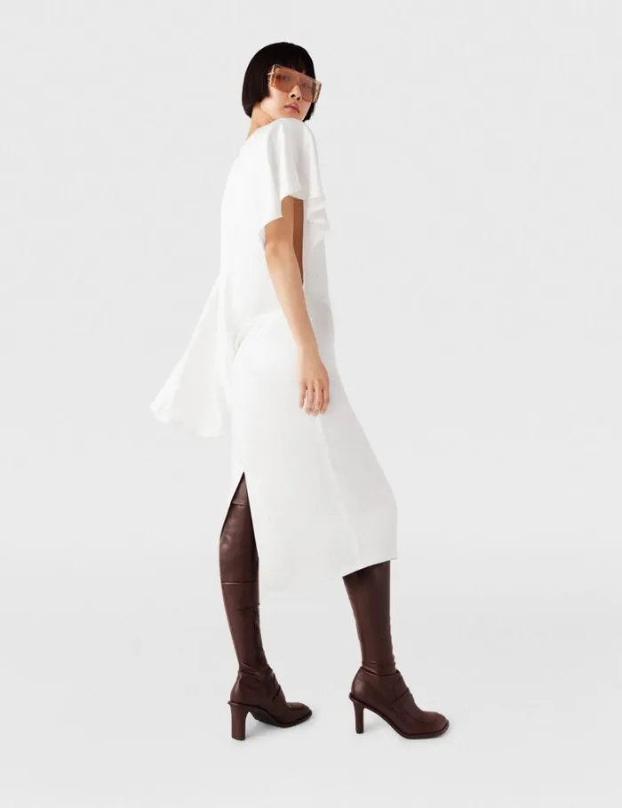 Women Strong Shoulder Asymmetric Midi Dress Pure White Stella McCartney Dresses