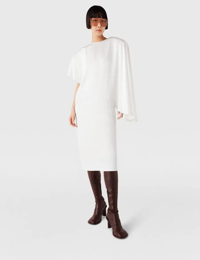 Women Strong Shoulder Asymmetric Midi Dress Pure White Stella McCartney Dresses