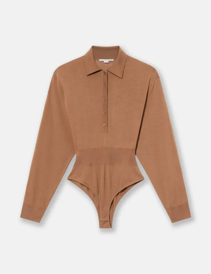 Women Strong Shoulder LongSleeve Bodysuit Light Brown Stella McCartney Knitwear