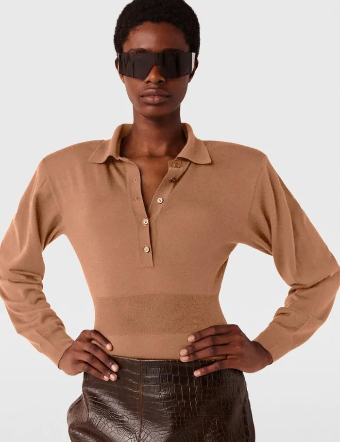 Women Strong Shoulder LongSleeve Bodysuit Light Brown Stella McCartney Knitwear Women Strong Shoulder LongSleeve Bodysuit Light Brown Stella McCartney Knitwear