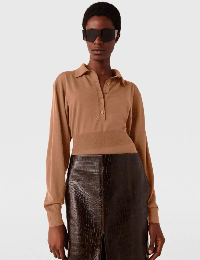 Women Strong Shoulder LongSleeve Bodysuit Light Brown Stella McCartney Knitwear Women Strong Shoulder LongSleeve Bodysuit Light Brown Stella McCartney Knitwear