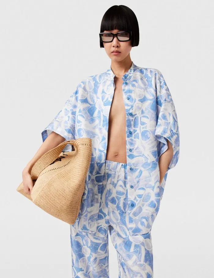 Women Sunglasses Print High Neck Top Blue Stella McCartney Shirts And Tops Women Sunglasses Print High Neck Top Blue Stella McCartney Shirts And Tops