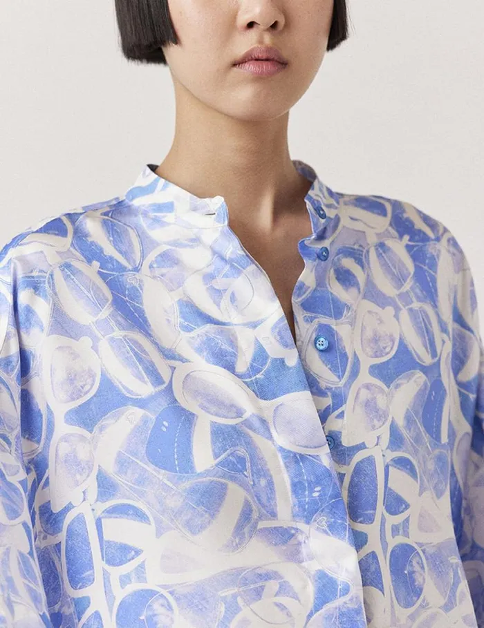 Women Sunglasses Print High Neck Top Blue Stella McCartney Shirts And Tops Women Sunglasses Print High Neck Top Blue Stella McCartney Shirts And Tops