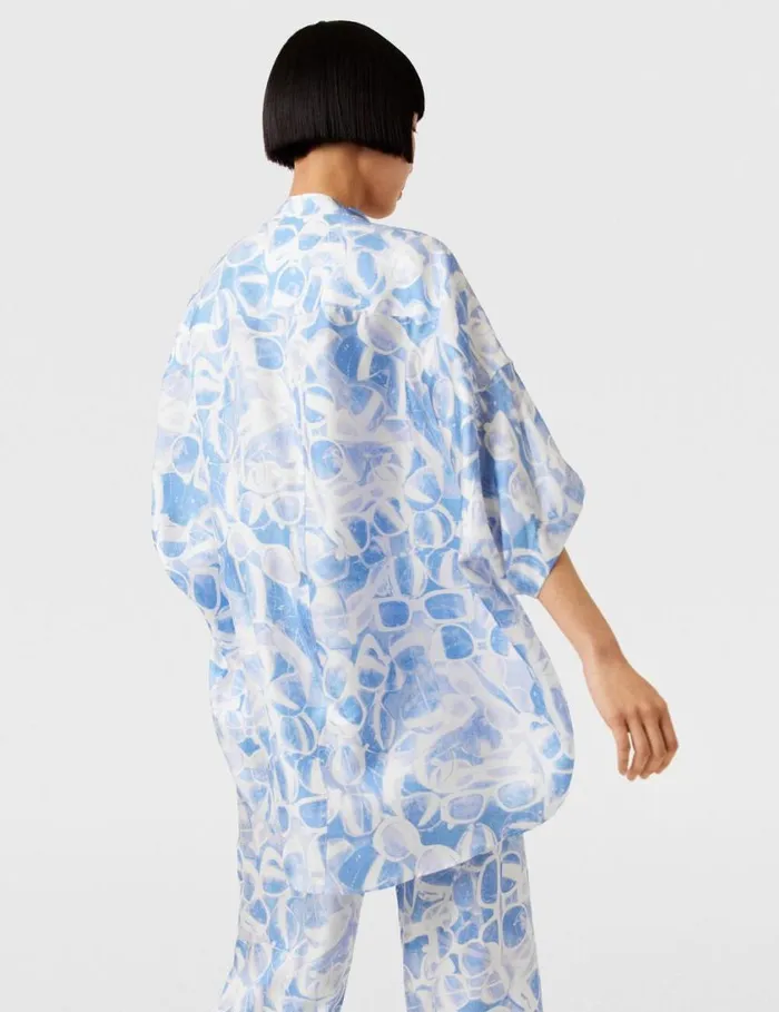 Women Sunglasses Print High Neck Top Blue Stella McCartney Shirts And Tops Women Sunglasses Print High Neck Top Blue Stella McCartney Shirts And Tops