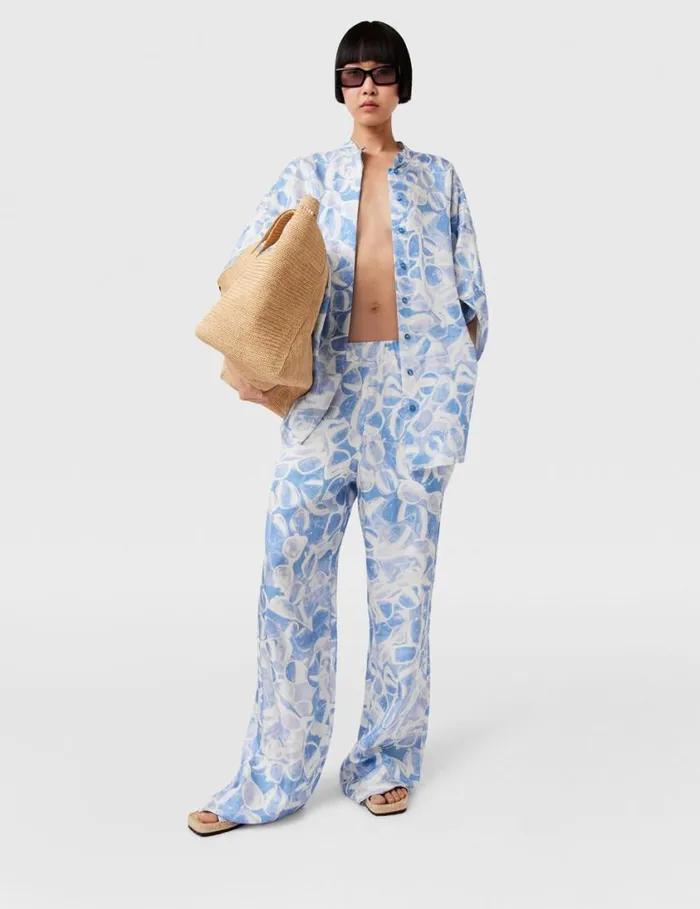 Women Sunglasses Print High Neck Top Blue Stella McCartney Shirts And Tops Women Sunglasses Print High Neck Top Blue Stella McCartney Shirts And Tops