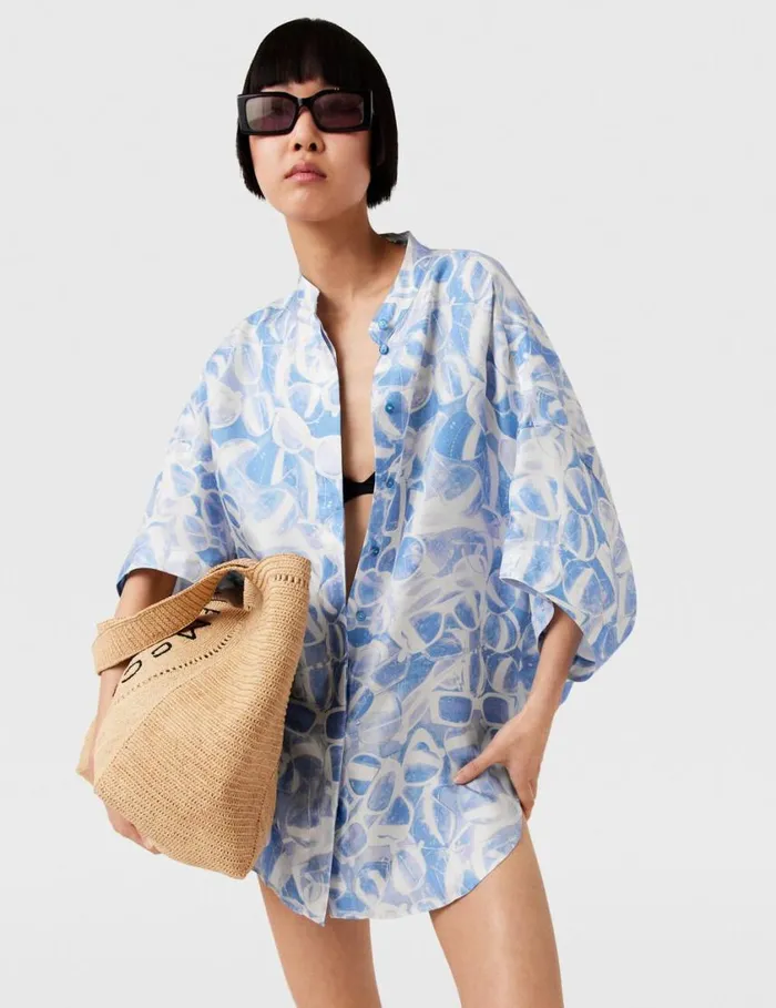 Women Sunglasses Print High Neck Top Blue Stella McCartney Shirts And Tops Women Sunglasses Print High Neck Top Blue Stella McCartney Shirts And Tops