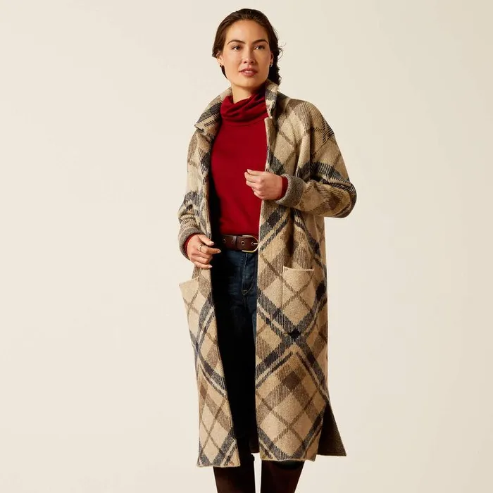 Women Sweaters and Cardigans Ariat Ballston Cardigan Oatmeal Plaid