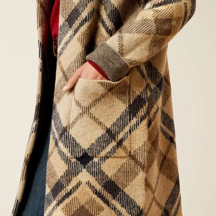 Women Sweaters and Cardigans Ariat Ballston Cardigan Oatmeal Plaid Women Sweaters and Cardigans Ariat Ballston Cardigan Oatmeal Plaid