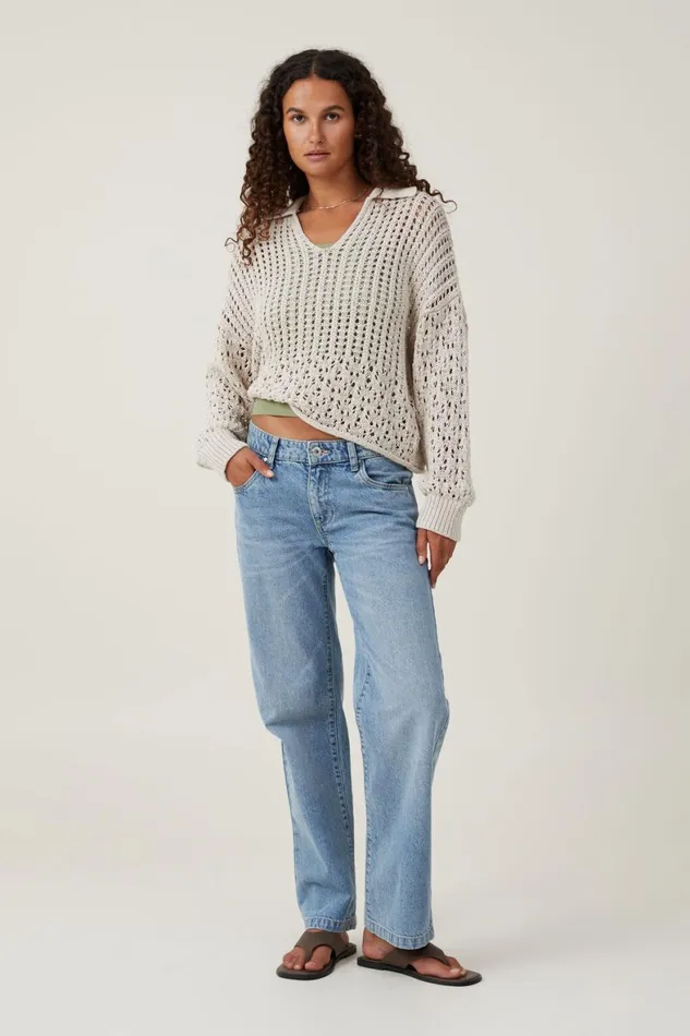 Women Sweaters and Cardigans Cotton On Crochet Collar Pullover Stone