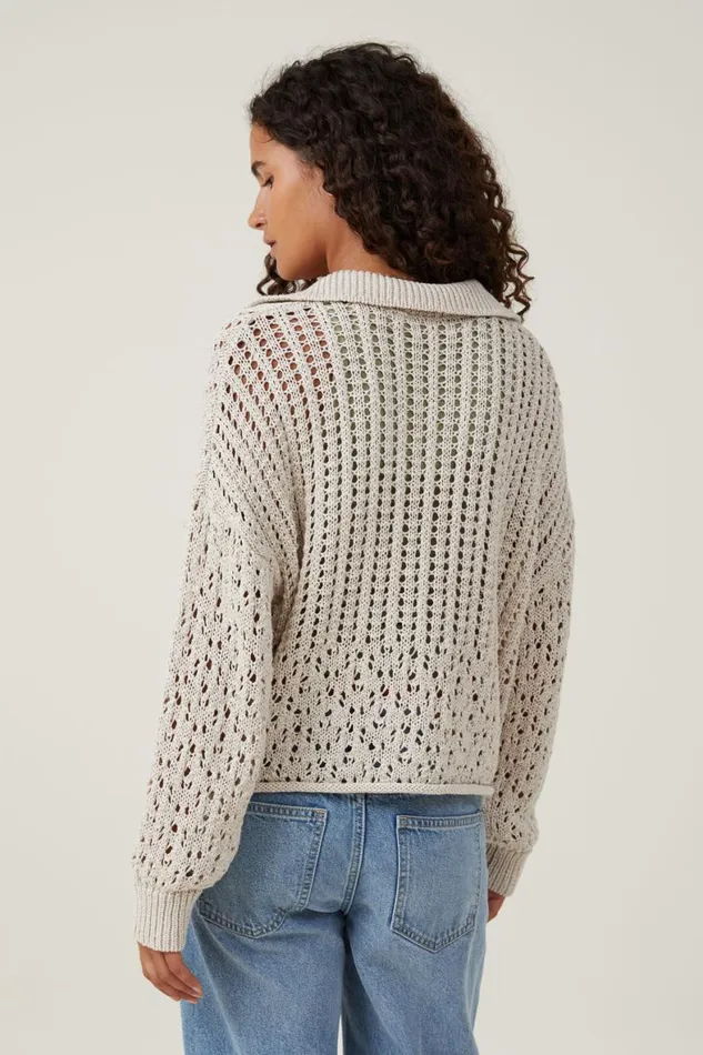 Women Sweaters and Cardigans Cotton On Crochet Collar Pullover Stone