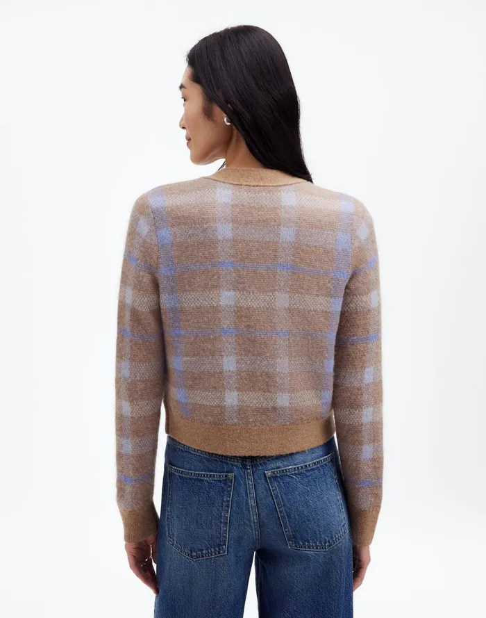 Women Sweaters Madewell AlpacaBlend VNeck Cardigan In Plaid Warm Camel Plaid